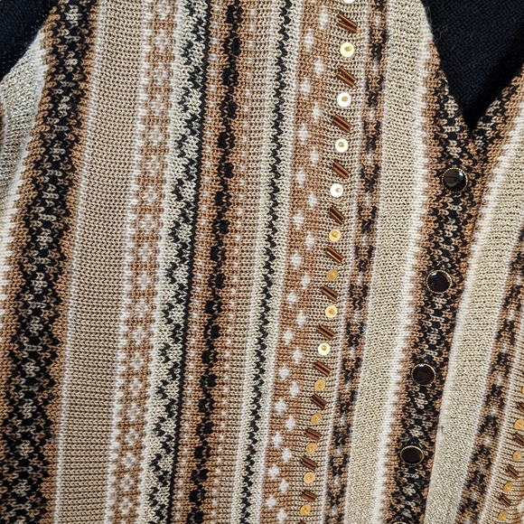Susan Bristol Gold, Brown, and Tan Western Sweater Vest with Sequins XL - Picture 5 of 6